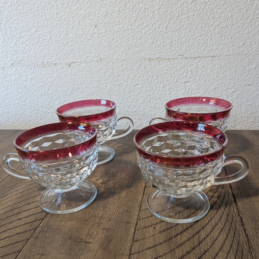 Vintage Colony Whitehall Ruby Flash Crystal Punch Cup Set Of 4 Pressed Glass